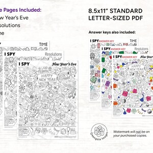 New Year's I Spy Bundle - PRINTABLE - Answer Key Included! Three 8.5x11" Pages: NYE, Resolutions ...
