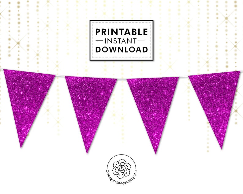 printable garland Magenta Glitter Bunting bachelorette sparkly digital banner glitter bunting party printable violet party decor