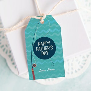 Angeln Geschenkanhänger - Vatertagsgeschenkanhänger, druckbarer Geschenkanhänger, bearbeitbarer Corjl, für Taschenanhänger, Hangtag, personalisierter Anhänger, Angelrute