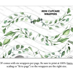 MINI Greenery Cupcake Wrappers - PRINTABLE Wedding Ideas, Watercolor ...