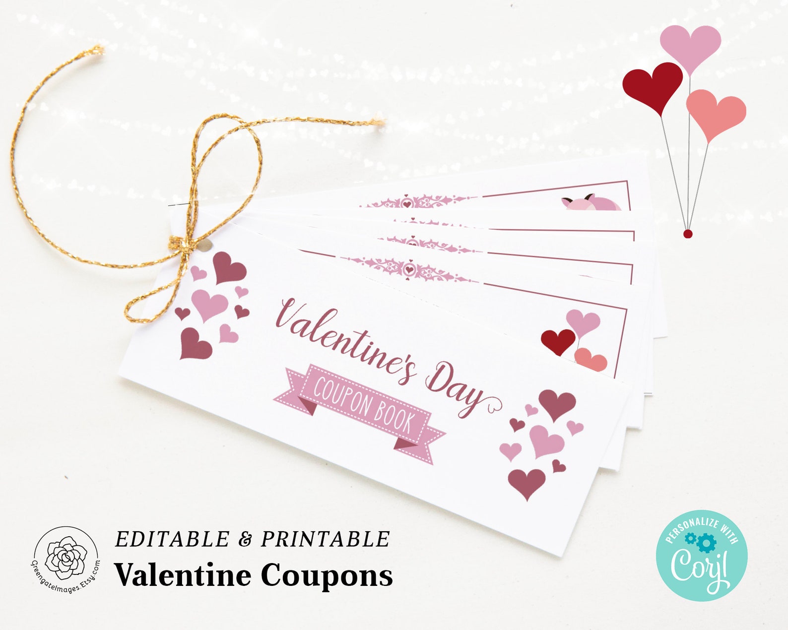 Valentine Coupon Template: Printable Coupon Book, Editable Coupons, Diy