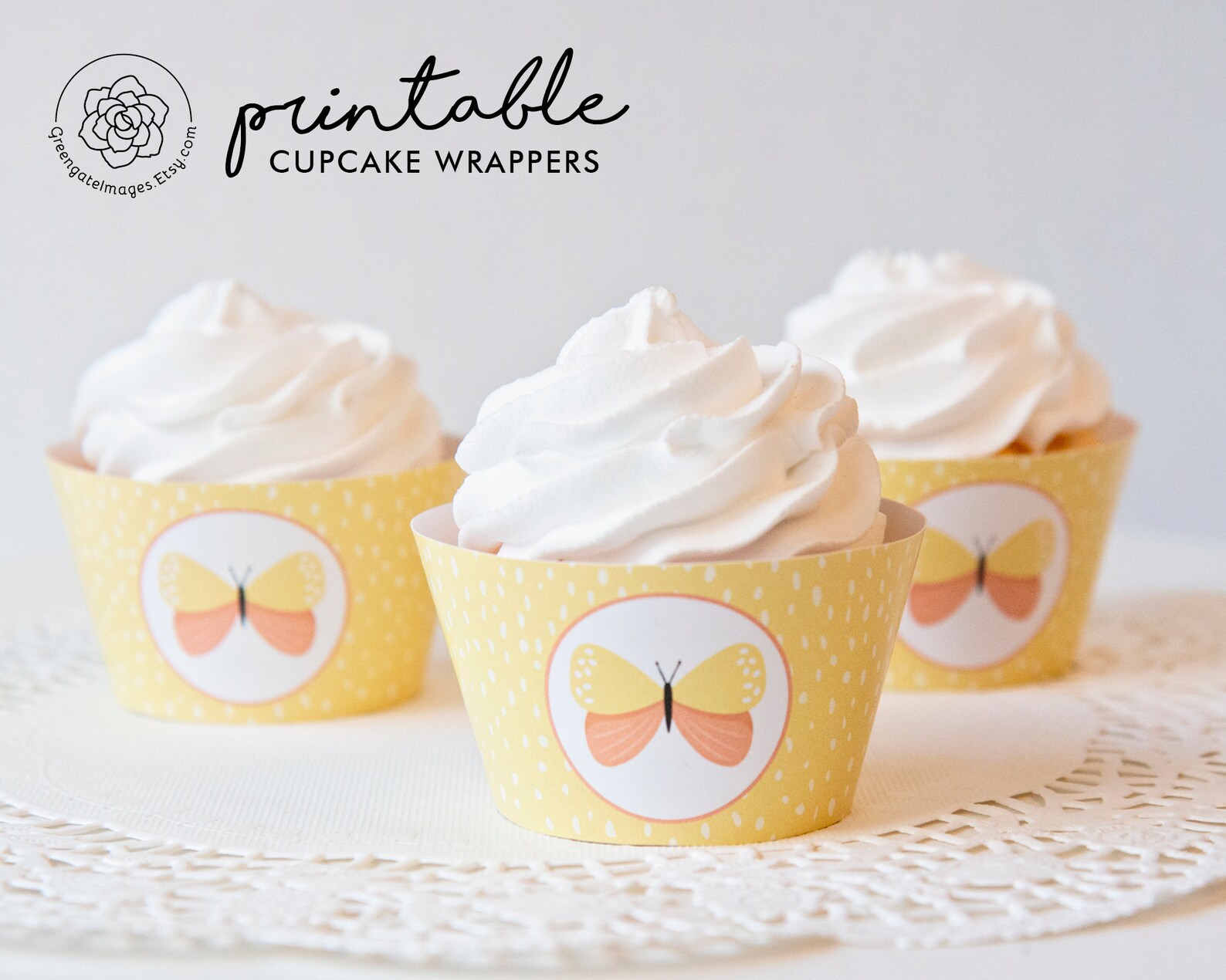 Butterfly Cupcake Wrapper PRINTABLE Cupcake Wrappers Yellow Etsy