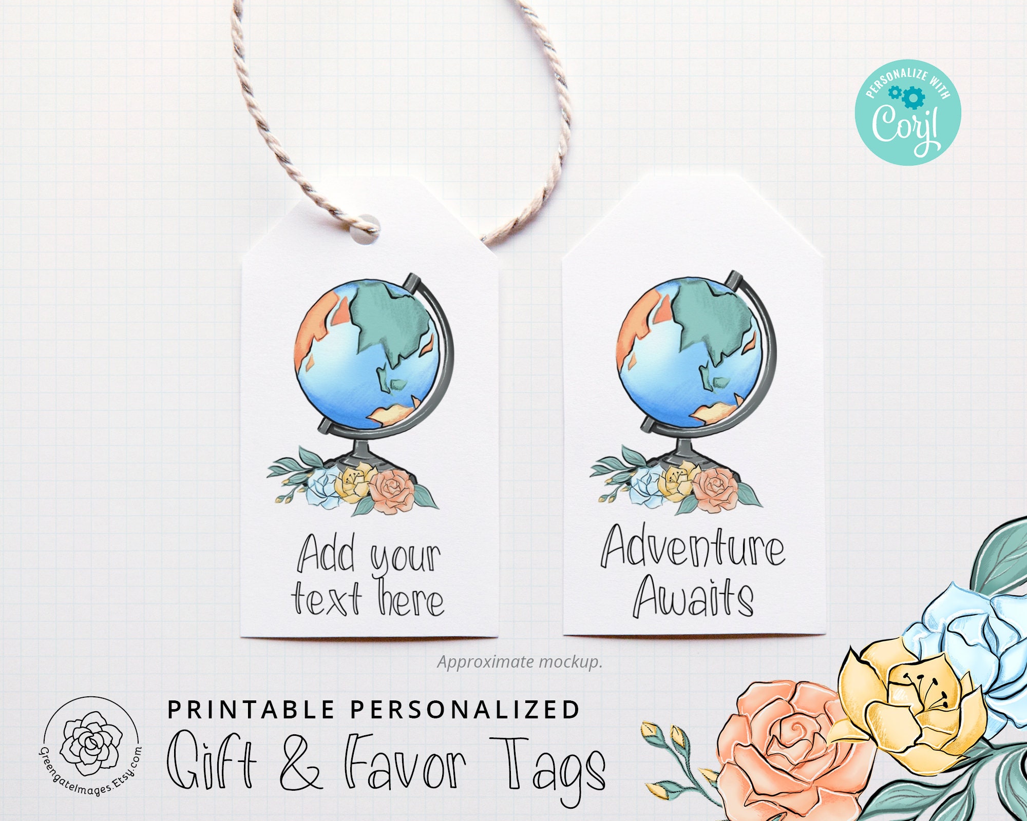 Globe Gift Tag printable gift tag editable corjl favor bag Etsy