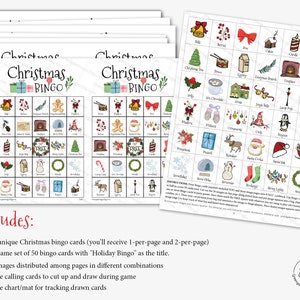 Christmas/Holiday Bingo Cards: Printable bingo, 50 cards, senior citizen activity, kids game, activity, bingo with pictures, color bingo image 3