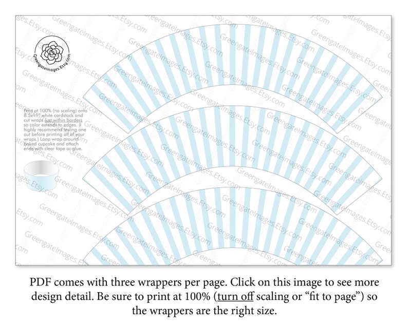 Light Blue Striped Printable Cupcake Wrapper - Instant Digital Download ...