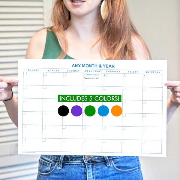 11x17" Editable Calendar Templates - Landscape calendars, set of different colors, A3 tabloid ledger paper, large printable wall calendar