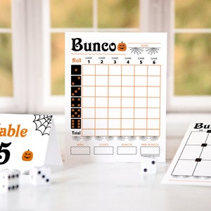 Juego de tarjetas de puntuación de Halloween Bunco: descarga digital en formato PDF IMPRIMIBLE con planilla de conteo y tarjetas con números de mesa. Juego de fiesta, idea de actividad para grupos grandes.