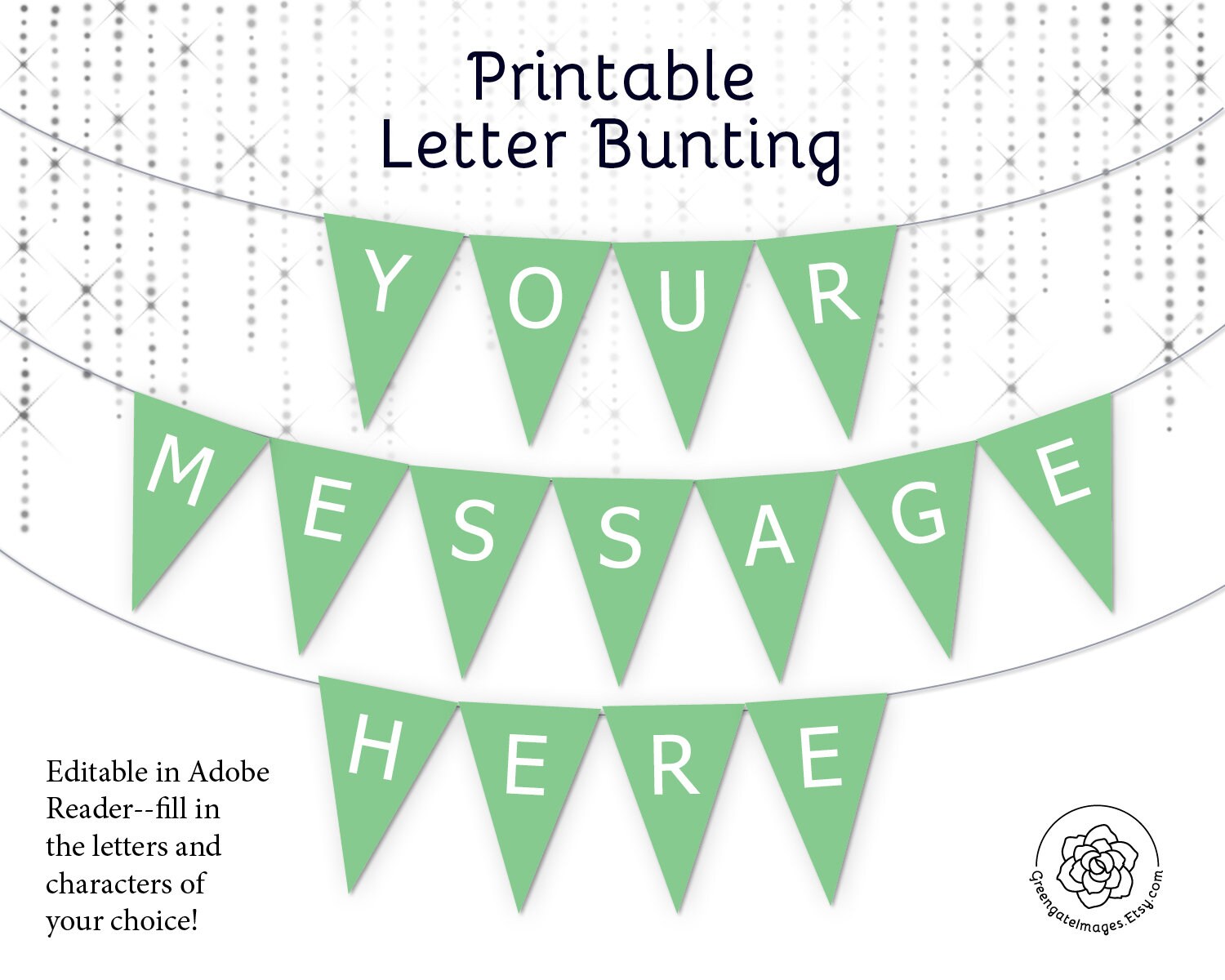 medium green letter banner editable banner bunting letters etsy