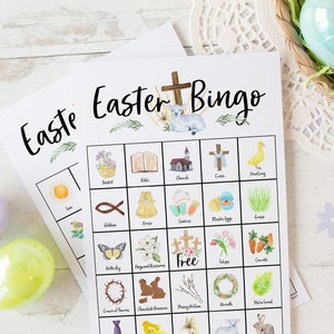 Christian Easter Bingo: 50 printable unique cards, Resurrection church game, Sunday school, kids game, seniors activity, religious holiday image 1
