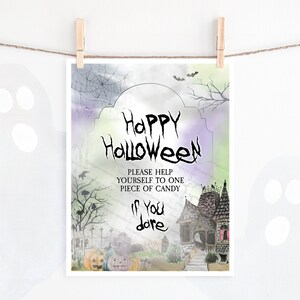 Haunted House Halloween Sign Pack - PRINTABLE editable Corjl 8.5x11&quot;. Trick or Treat premade hang on door. Adult Happy Halloween A4 signage.