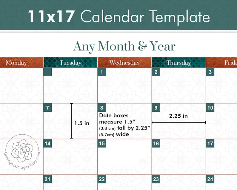 Editable 11x17 Calendar Template Fall Colors Calendar Any Etsy