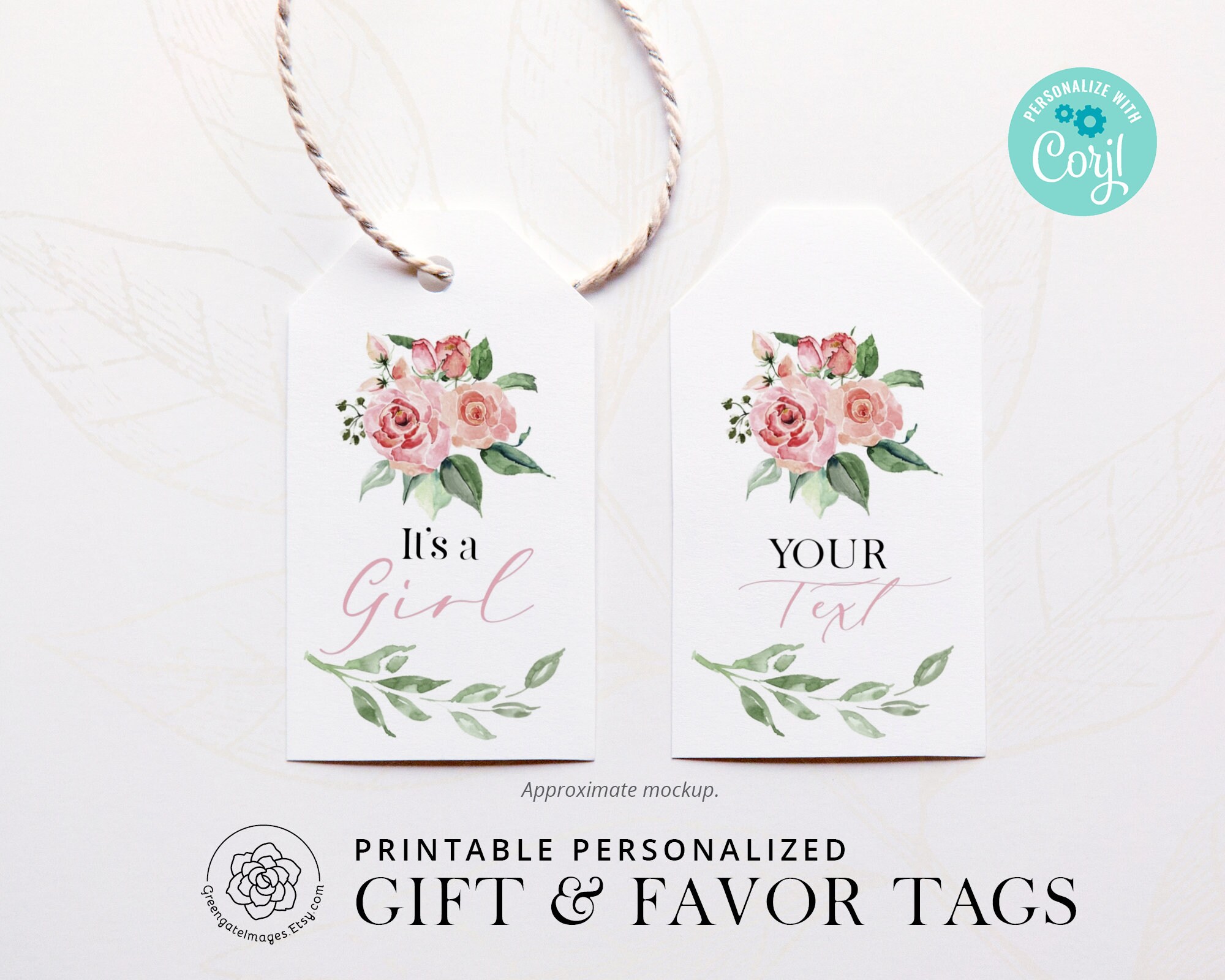 Pink Rose Gift Tags Printable favor tags edit in Corjl Etsy