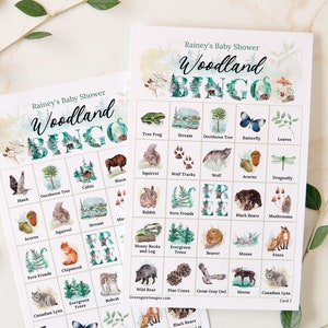 Woodland/Forest Bingo: 50 AFDRUKBARE unieke kaarten, spelidee, geweldige wilde buitenactiviteiten, kinderen senioren alle leeftijden, dieren wezens bossen.