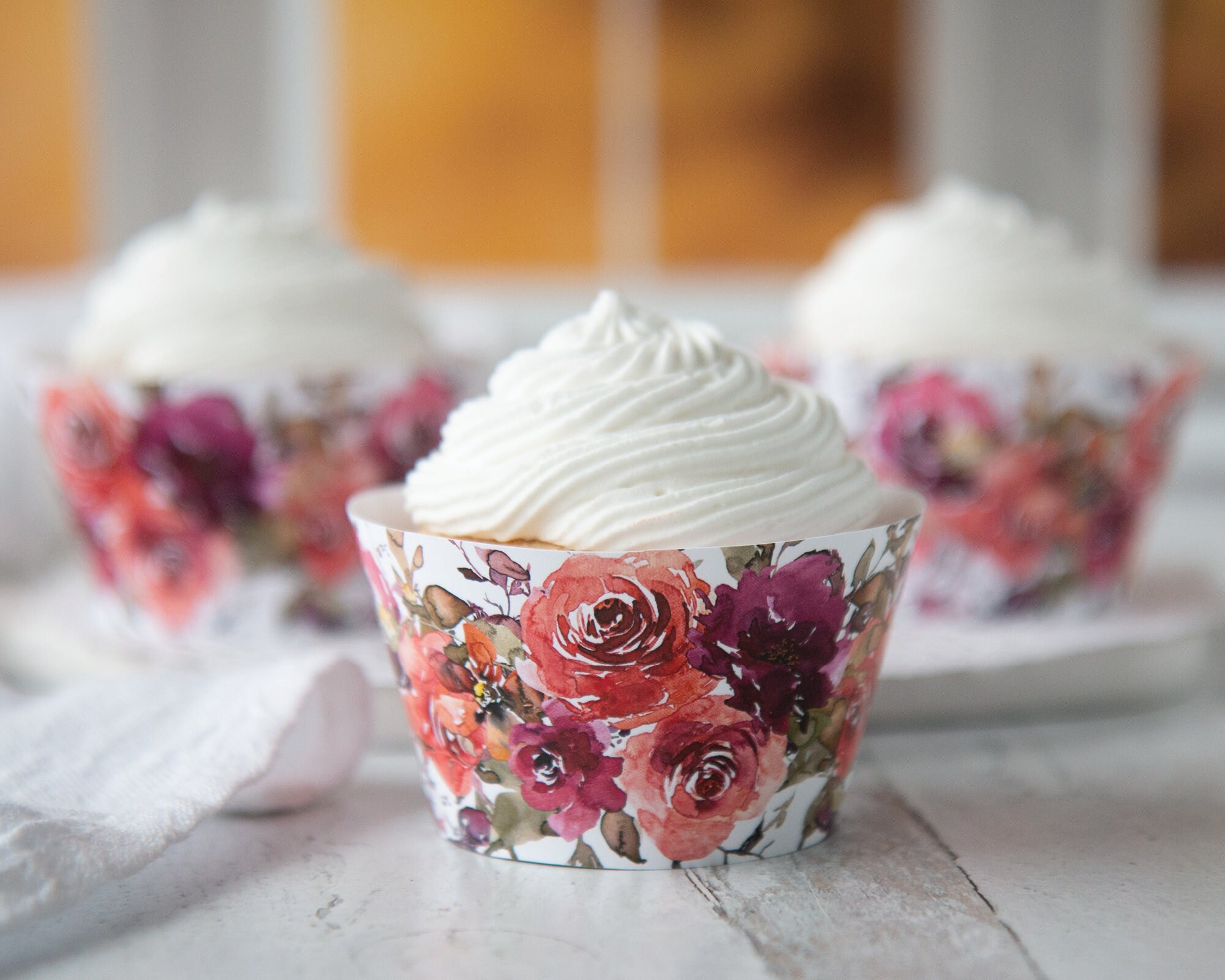 Wedding Cupcake Wrappers PRINTABLE floral cupcake wraps pdf burnt orange cranberry bridal shower ideas wedding cupcakes