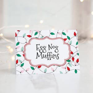 Kerstverlichting buffetborden - AFDRUKBARE plaatskaarten, kerstfeestdecor, buffetkaarten feestvoedseletiket, tafeltentvouwborden, potluck