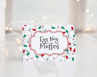Christmas Light Buffet Signs - PRINTABLE place cards, christmas party decor, party food label buffet cards, table tent fold signs, potluck