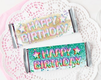 Happy Birthday Candy Bar Wrappers - PRINTABLE standard bar wrapper, pdf download, small birthday gift, favor ideas, birthday treat, colorful