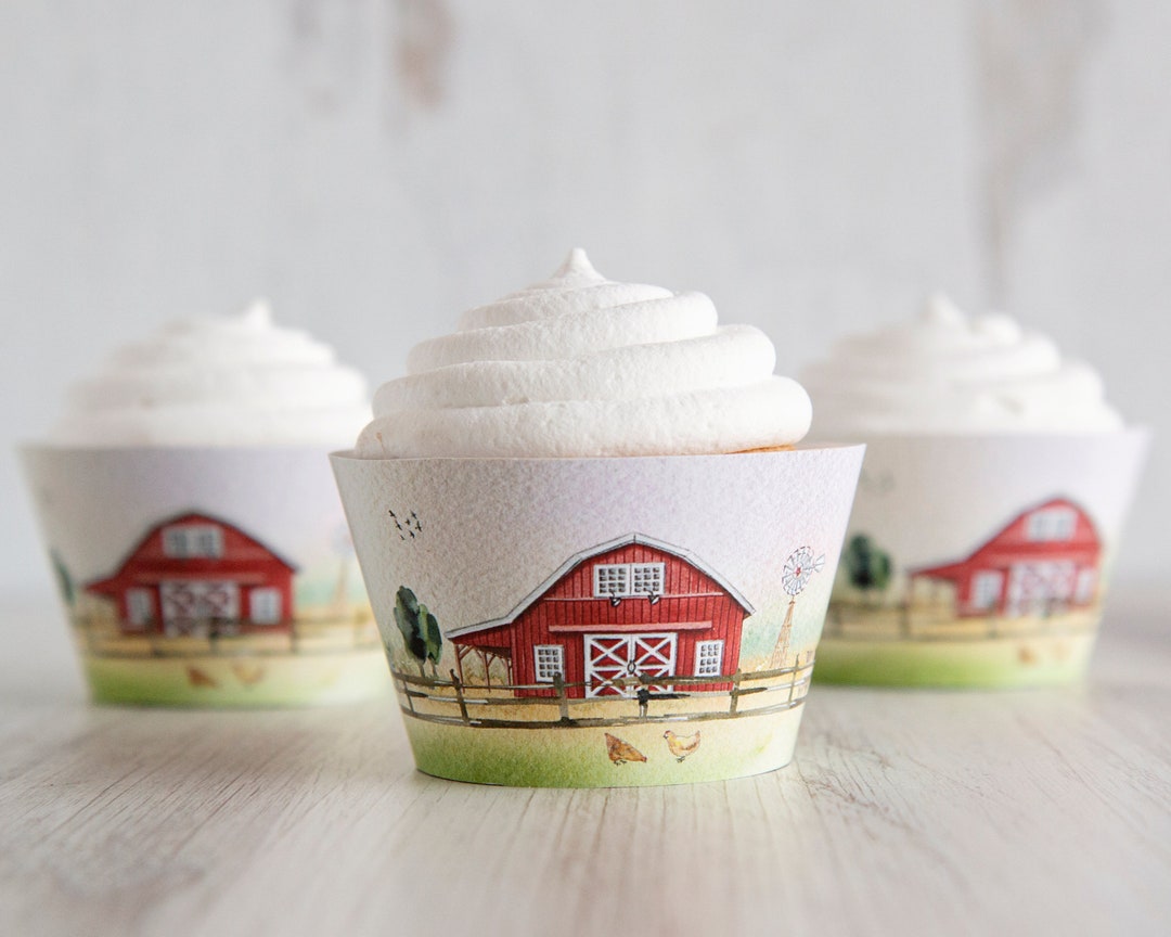 Farm/barn Cupcake Wrappers PRINTABLE Cupcake Wraps Pdf Farm Etsy