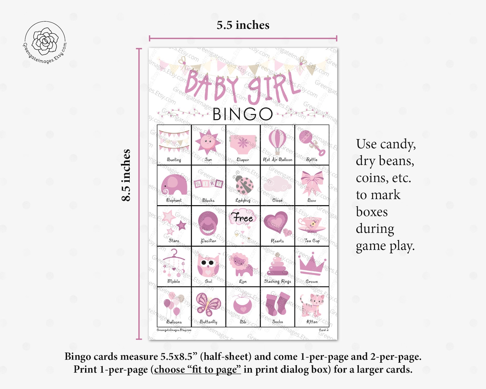 Baby Girl Bingo Cards: PRINTABLE Bingo Cards Baby Shower - Etsy