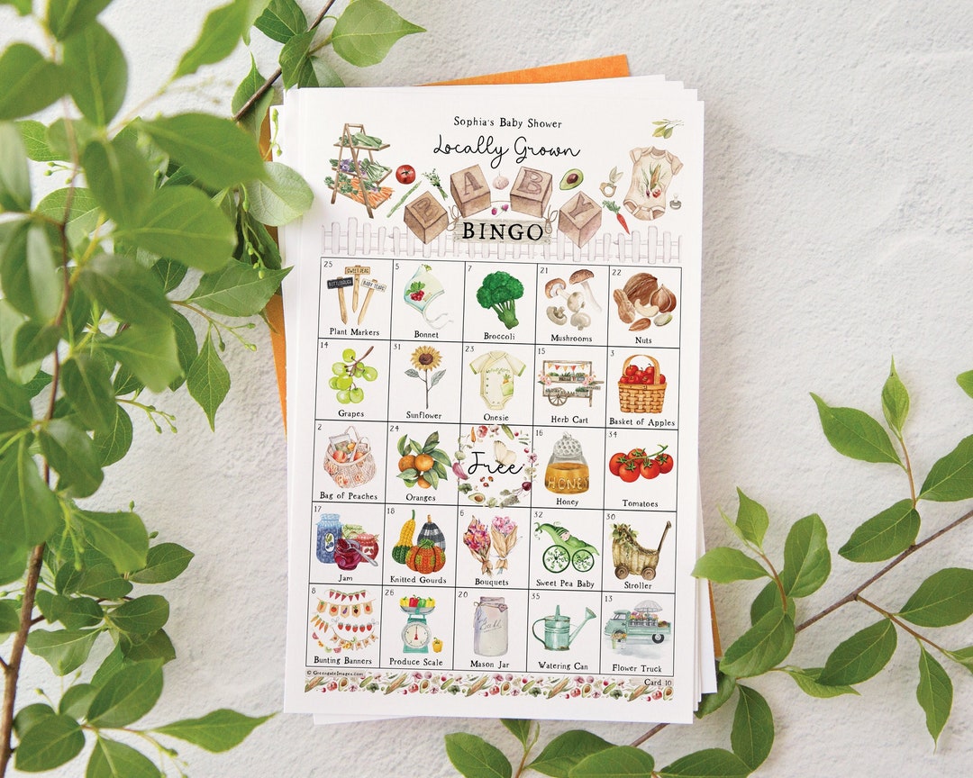 Locally Grown/farmer's Market Baby Bingo 50 PRINTABLE, Unique Bingo ...