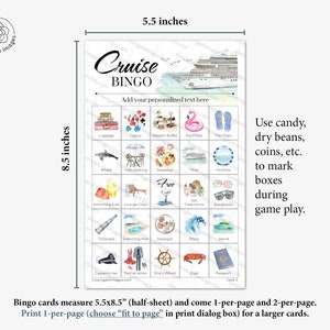 Cruise Bingo - 50 PRINTABLE Unique Cards, Ship Vacation Game Idea, Bon ...