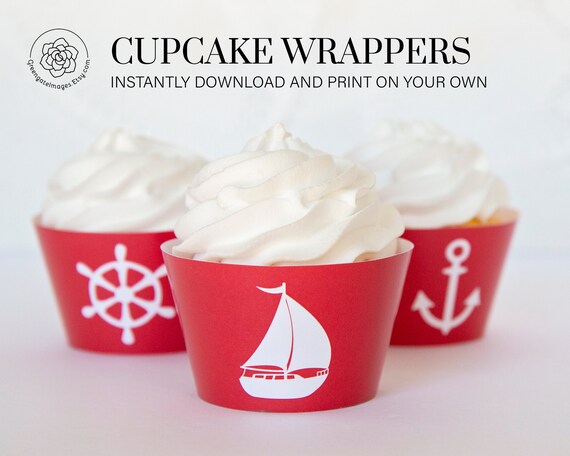 Nautical Cupcake Wrappers Printable Cupcake Wrap Red | Etsy