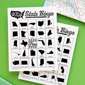 Conjunto de bingo dos estados dos EUA - Jogo de bingo para impressão, 50 cartões, atividades para idosos, ideia de jogo para crianças, educação domiciliar, mapas dos estados dos EUA
