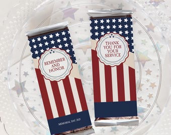 Patriotic Candy Bar Wrappers - Custom chocolate wrap editable Corjl personalized candy label, patriotic hershey bar 4th of July, retirement