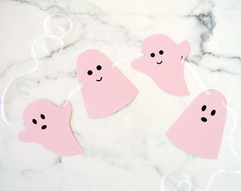 Guirlanda de Fantasmas Rosa - banner para imprimir, impressão de Halloween, bandeirinhas de fantasmas. Decorações de Halloween rosa, Halloween infantil, PDF