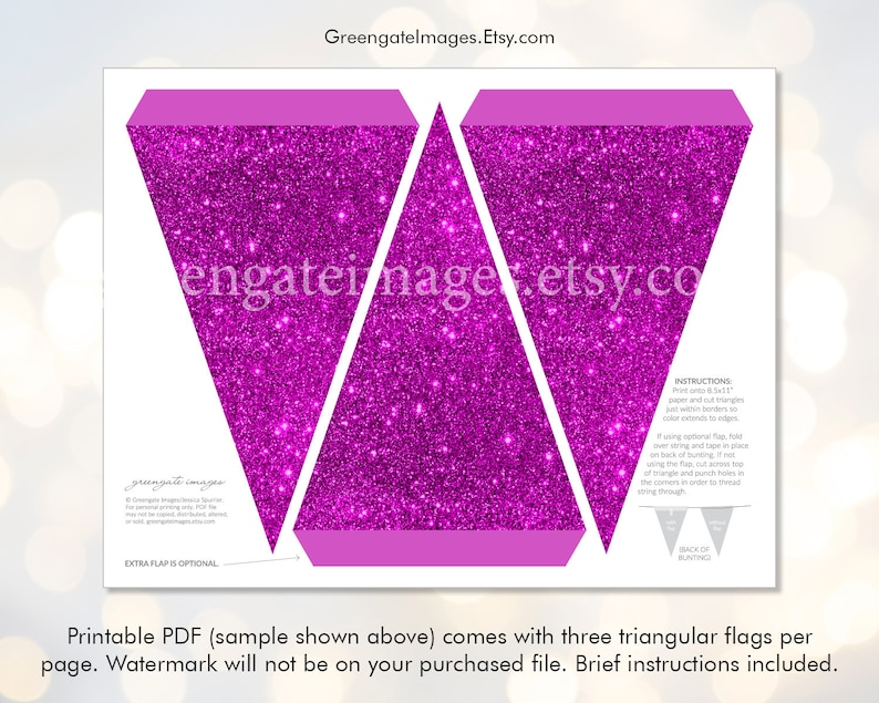printable garland Magenta Glitter Bunting bachelorette sparkly digital banner glitter bunting party printable violet party decor