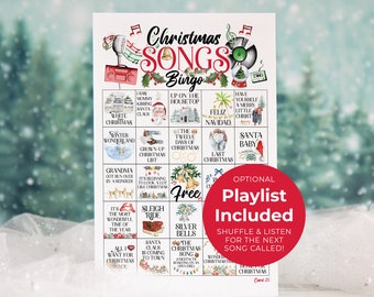 Bingo de Músicas de Natal - 50 cartões exclusivos para IMPRIMIR. Download instantâneo em PDF. Atividade musical divertida para festas no escritório, cantorias natalinas, sala de aula e para crianças.