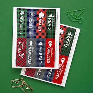 Plaid Christmas Bookmarks - PRINTABLE instant download PDF. Small size 1.5x5" markers for goody bags, gift baskets, coworkers, book club.