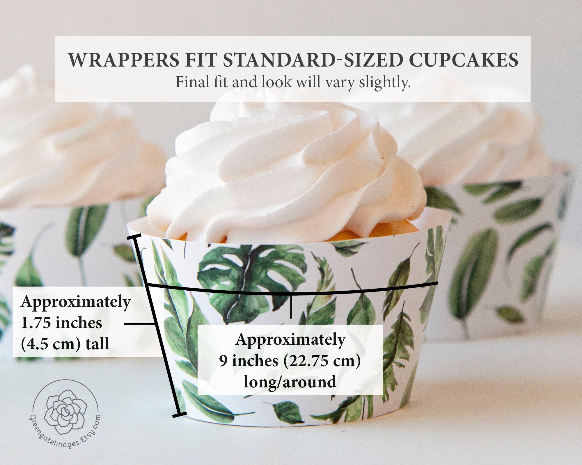 Tropical Leaves Cupcake Wrapper greenery cupcakes party | Etsy