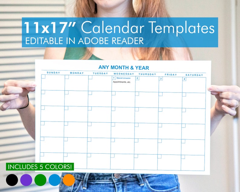 11x17 Editable Calendar Templates Landscape Calendars Etsy