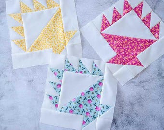 Bloque de colcha de cesta con triángulos cuadrados a la mitad / 3 tamaños / / Descarga digital en PDF