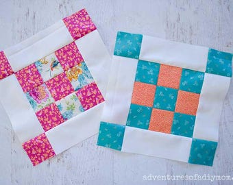 Patrón de edredón "Around the Block": Nueve parches para principiantes (descarga digital en PDF, 3 tamaños)