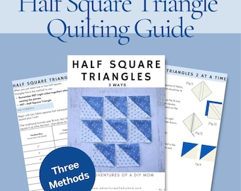 Hoja de referencia para bloques de edredón de medio cuadrado y triángulo / 3 métodos / Tablas de corte / PDF descargable