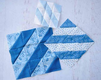 Patrón de bloque de edredón de rayas diagonales / Descarga en PDF / 5 tamaños de bloque / HST