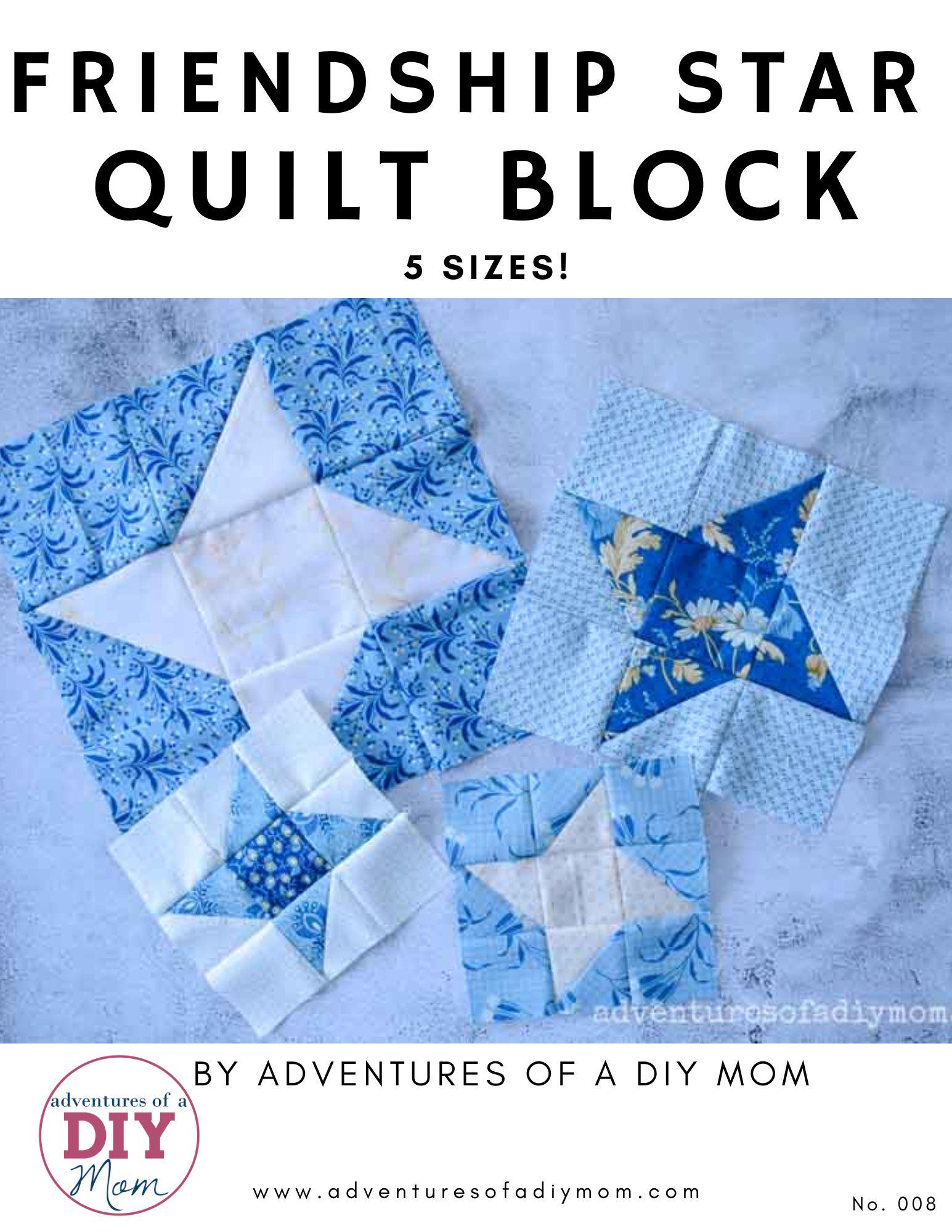 Friendship Star Quilt Block PDF Pattern - 5 Block Sizes - Beginner ...
