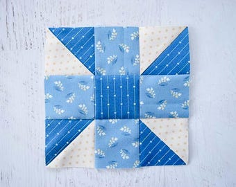 Calico Puzzle Quilt Block Pattern – 5 Sizes | Easy Split Pinwheel Design | Digital PDF Download