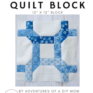 May include: A blue and white quilt block pattern called "Celtic Twist" with a white background and blue floral fabric. The block is 12 inches by 12 inches. The image includes the text "Celtic Twist Quilt Block" and "12" x 12" Block".