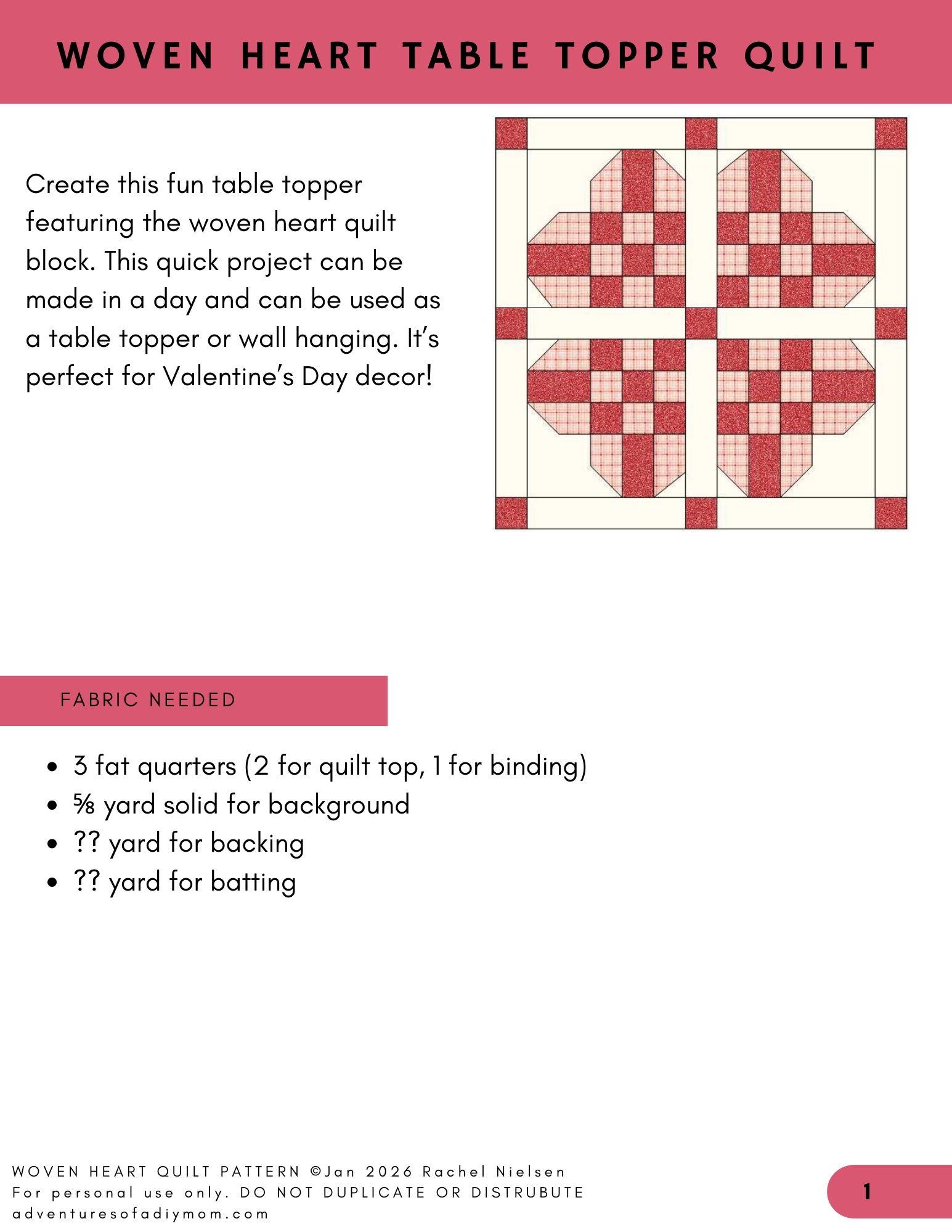 Woven Heart Mini Quilt Pattern | Valentine's | Table Topper | Beginner ...
