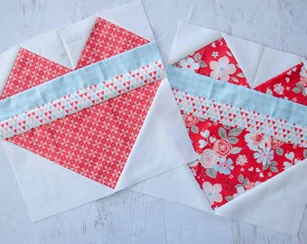 Patrón de bloque de edredón de corazón con rayas / Apto para principiantes / Descarga digital en PDF / 3 tamaños