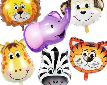 Tiger, lion, monkey, elephant, zebra, giraffe VERY LARGE jungle safari ANIMAL head foil party balloons