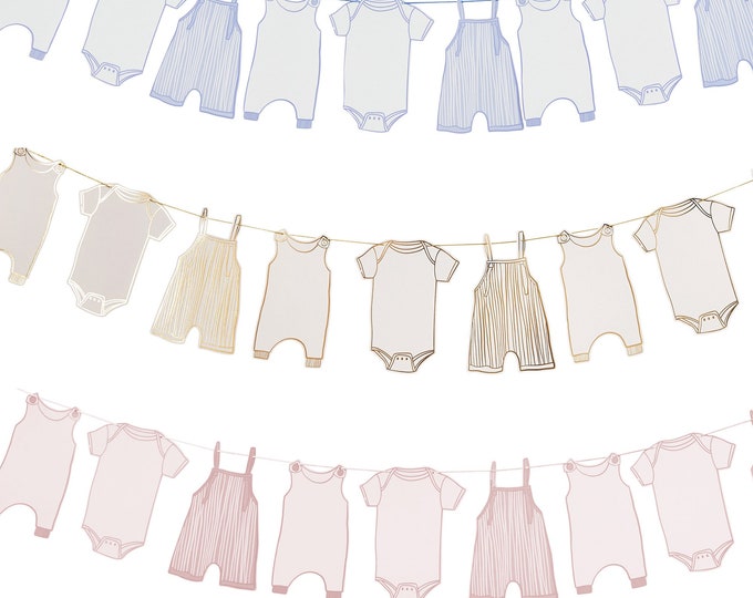 PINK BLUE & GOLD foiled baby clothes washing line garland bunting for a baby shower nursery decoration or christening.