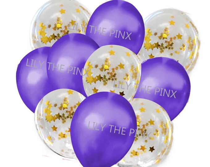10 pack PURPLE & GOLD STAR balloons 5 metallic plain lilac balloons and 5 gold star confetti filled balloons 50th anniversary, christmas