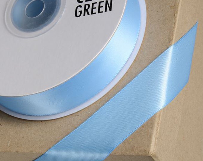 SKY blue DOUBLE SIDED satin ribbon full 25 meter reel ideal for decorating wedding party, gifts or crafts 3mm 6mm 10mm 15mm 23mm