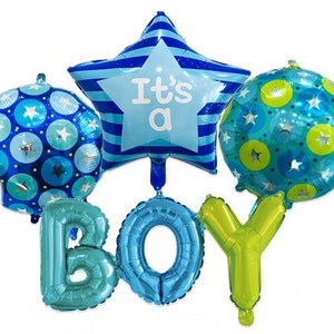 VALUE Large balloons top Quality foil ITS A BOY baby shower or gender reveal large party balloons bouquet blue and green star and round