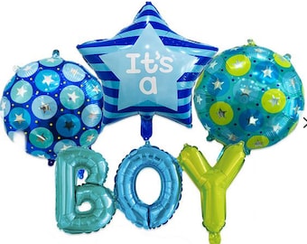 VALUE Large balloons top Quality foil ITS A BOY baby shower or gender reveal large party balloons bouquet blue and green star and round