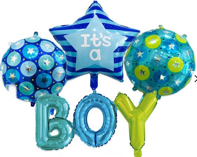 VALUE Large balloons top Quality foil ITS A BOY baby shower or gender reveal large party balloons bouquet blue and green star and round